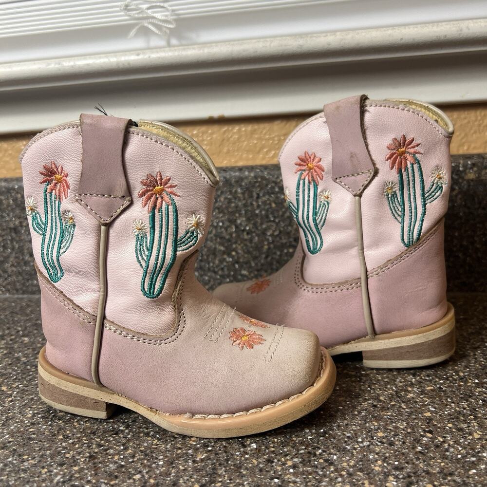 Cowboy Boots Little Girls Toddler Infant Size MX 13 US 6 Pink Leather Zip Mexico